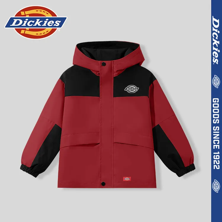 Dickies童装儿童冲锋衣2025新款男童秋季红色连帽外套小童登山服