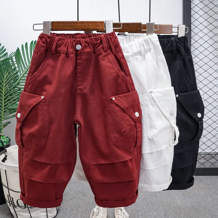 儿童工装短裤多色可选松紧腰大口袋设计时尚休闲男童女童个性长裤