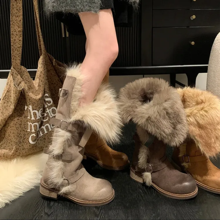 莫斯科俄式穿搭长筒靴雪地靴女加绒保暖2025年冬季新款毛毛棉鞋女