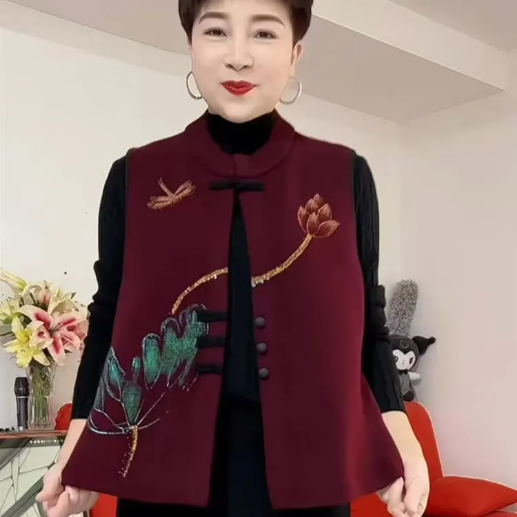 春秋立领宽松型中老年女装中国风复古外套百搭民族风