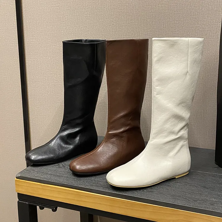 内增高4CM~百搭平底柔软瘦瘦靴女中筒靴骑士长靴女不过膝长靴女冬