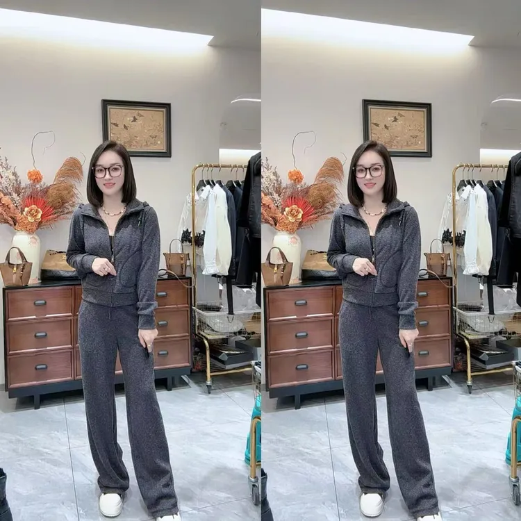 秋季慵懒风连帽休闲外套搭配直筒休闲裤套装994047