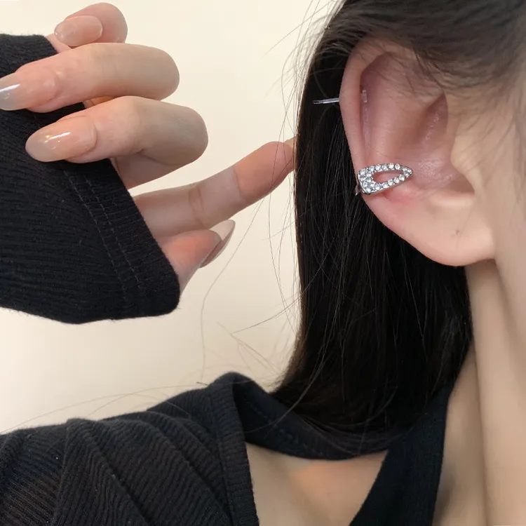 合金耳饰 【烤鼻屎专属】超闪镶钻几何形耳夹女百搭无耳洞耳骨夹
