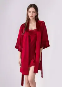 【sang影】D-8128  6A级100%桑蚕丝重磅真丝有胸垫吊带外袍居家套装