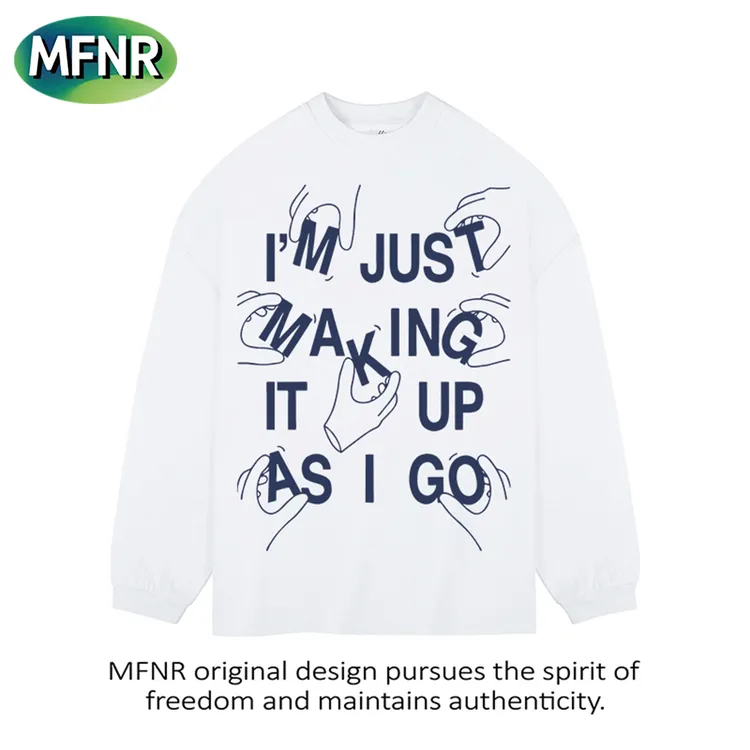 美式街头字母印花长袖t恤男秋冬圆领宽松重磅纯棉打底长袖上衣潮