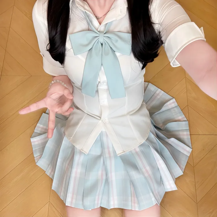 【短袖5件套】2025春季新款jk半身裙日系原创格裙收腰短袖衬衫套装