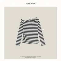 ELLE-TIAN "条纹ootd"2025早秋新款斜肩条纹上衣EAQT001