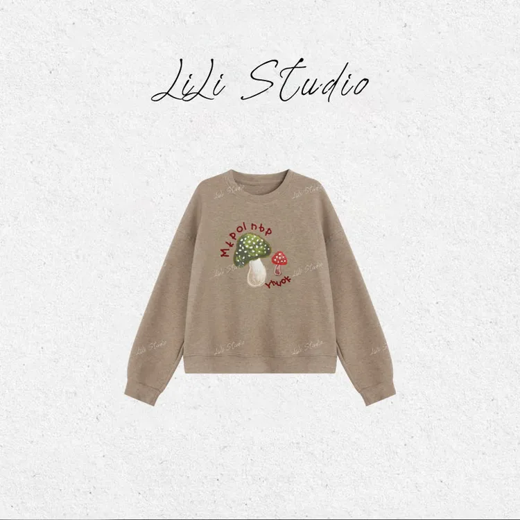 PCNY丨不理理「小蘑菇」趣味卡通印花刺绣圆领卫衣