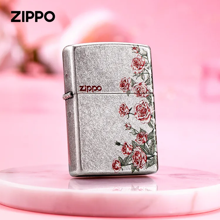 ZIPPO/之宝打火机【古银彩印手绘玫瑰】防风原装男士经典送礼DYJ1