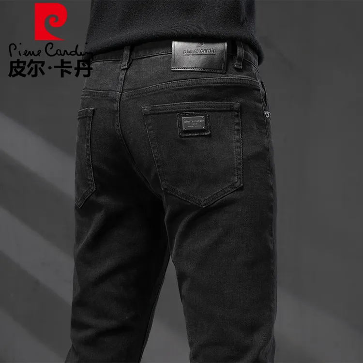皮尔卡丹春夏新款黑灰色牛仔裤男合体直筒弹力商务休闲长裤子男