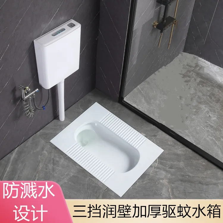 东将卫浴60cm防溅水蹲便器家用厕所蹲坑套装三挡加厚水箱防臭便盆