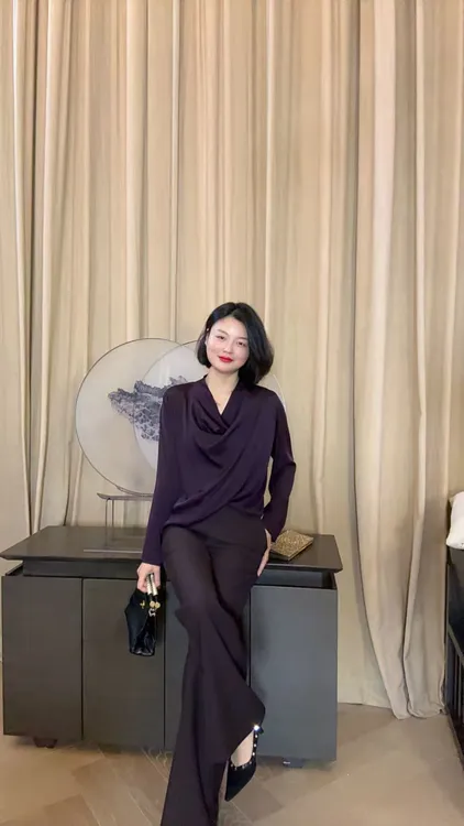 TANTAN 百搭显瘦气质长袖不规则领衬衫XD 2480
