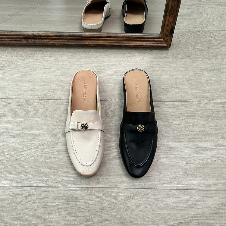 2.5cm/ME1945牛皮包头半拖鞋女外穿夏季平跟真皮圆头穆勒拖鞋凉拖