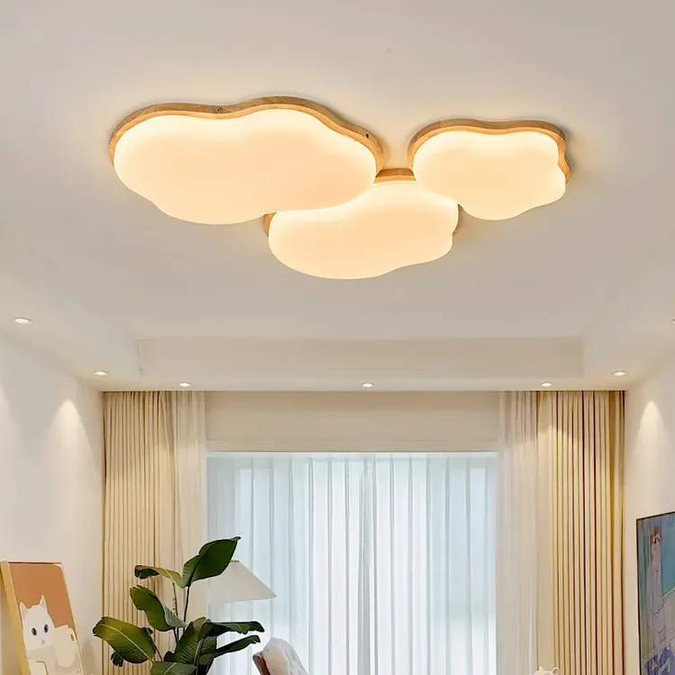 【楠木】原木奶油风实木客厅吸顶灯中山灯具新款云朵护眼卧室餐厅灯