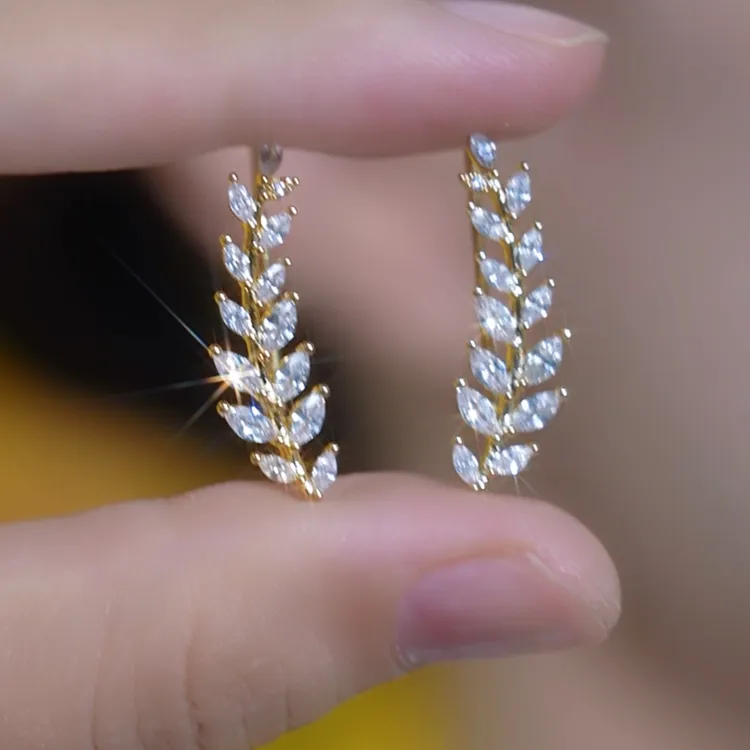 铜合金合成锆石耳饰 [麦穗耳排]金色气质时尚轻奢简约百搭耳环