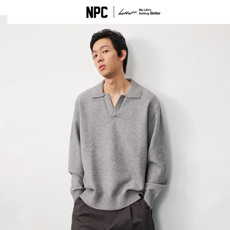 NPC潮牌复古拼接海鸥领休闲针织毛衣男休闲商务潮流NP57SW34