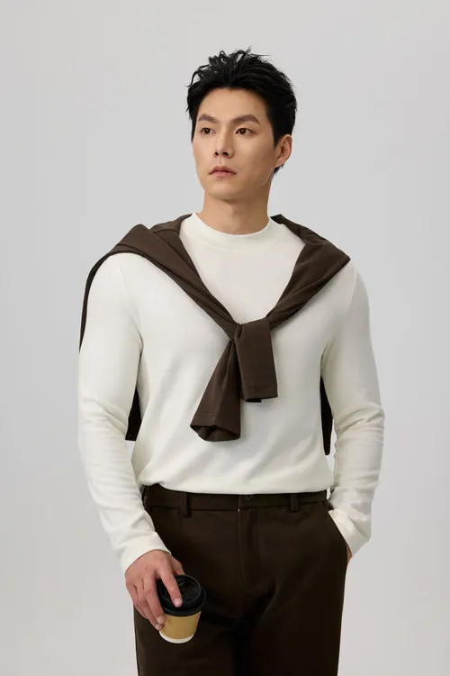 顶奢【羊毛桑蚕绒】半高领打底衫长袖T恤内搭保暖男士秋冬贴身套头