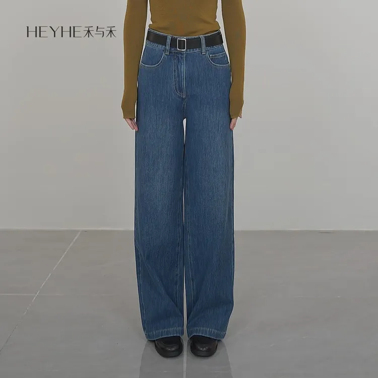 小禾【果冻裤】果冻牛仔高弹极简中高腰小个子修饰显腿长休闲直筒裤