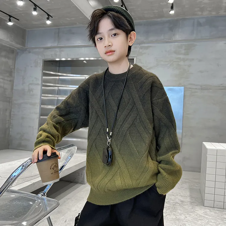 男童秋冬毛衣2025新款中大童针织衫冬季男孩渐变打底衫痞帅童装潮
