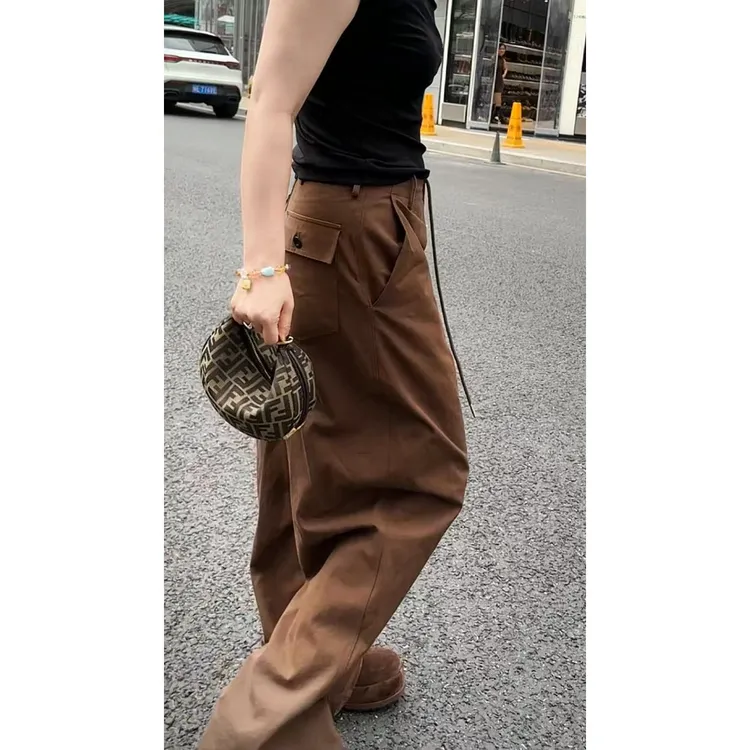 JING2025秋季90600抽绳高腰直筒休闲裤百搭女裤宽松