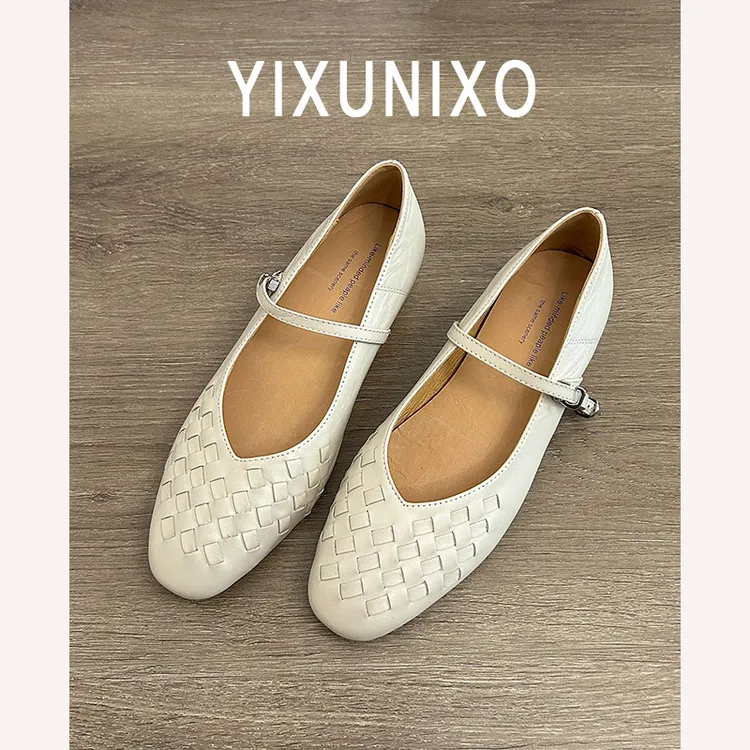 小羊皮~法式复古真皮编织内增高玛丽珍鞋女春季一字扣带浅口单鞋