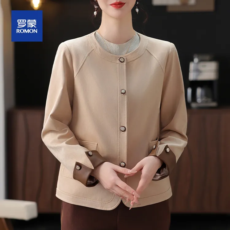 罗蒙妈妈秋装外套2025新款中老年女装短款夹克衫贵夫人春秋季上衣