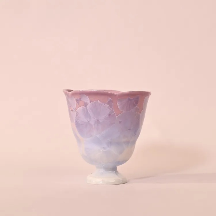 浣泥  结晶釉葵口高足闻香杯陶瓷主人杯创意个人杯高端精美茶盏