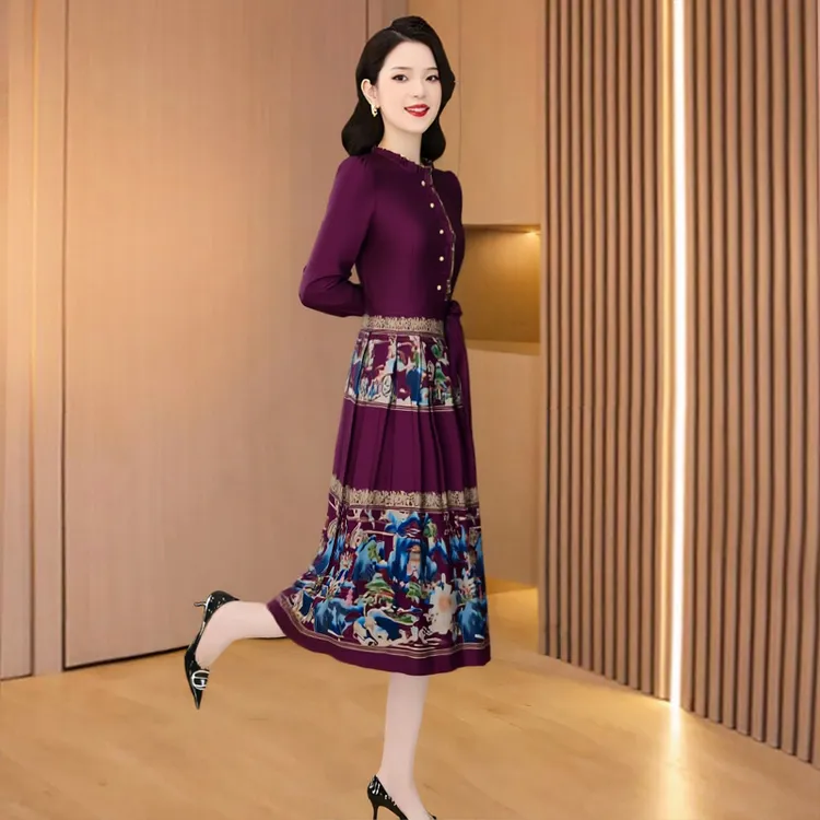 长袖高档春秋轻奢高级感连衣裙正式场合精致流行新中式马面裙旗袍