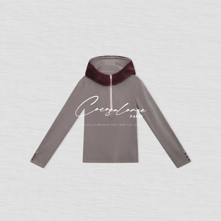 韩彬彬"毛毛球"高级拼色亲肤透气智感绒面连帽打底3120-3