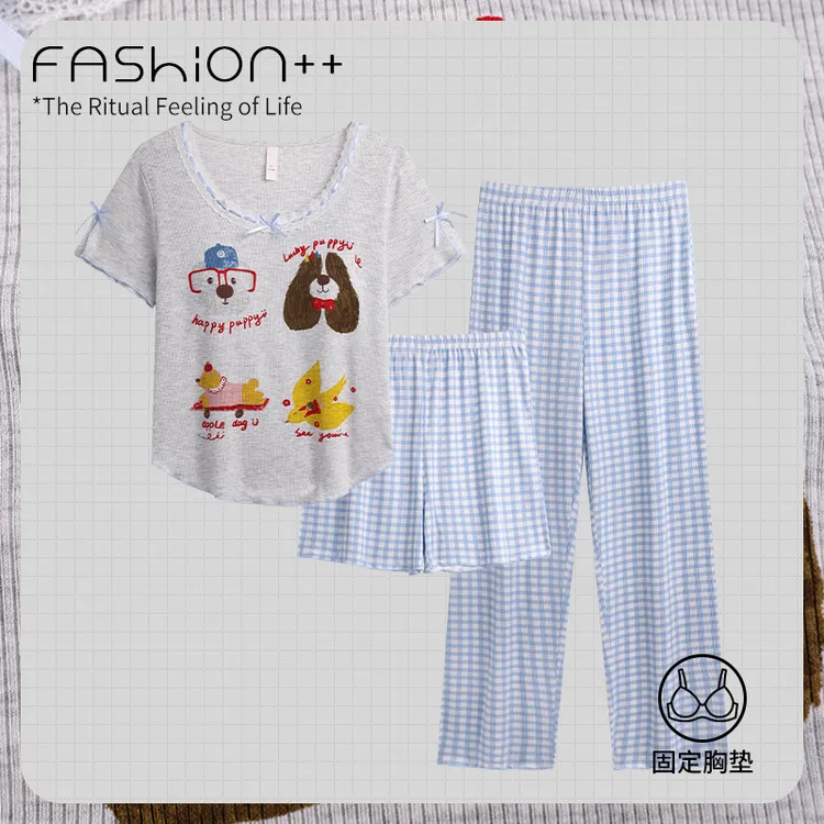 透气短裤休闲睡衣夏天短袖家居服套装空调服夏季薄款22100