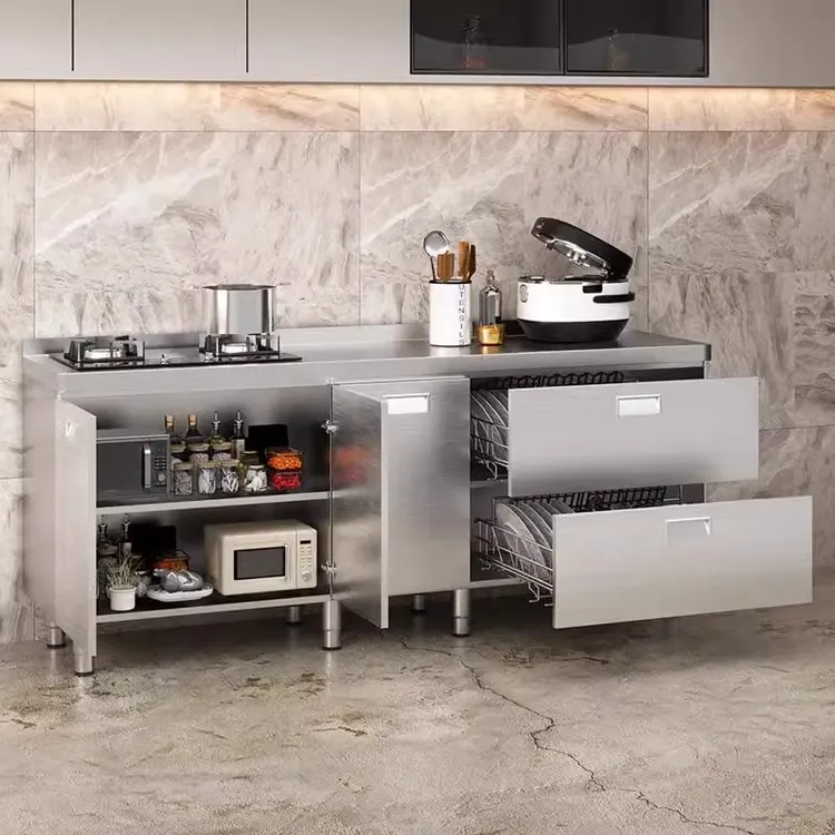 304不锈钢厨房橱柜简易灶台一体柜成型家用小户型整体收纳储物柜