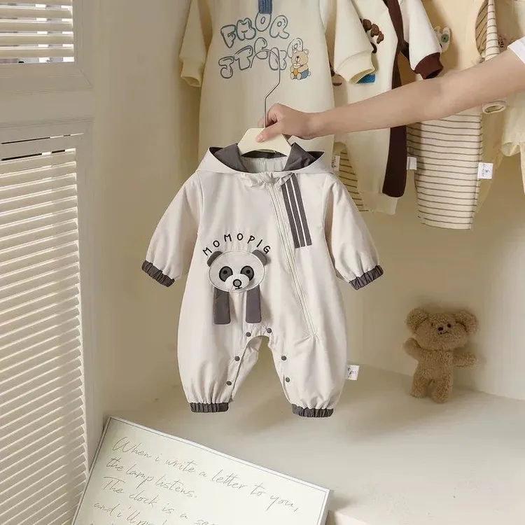 婴儿春秋连体衣衣服洋气外出冲锋衣外套爬服宝宝哈衣外出服超萌潮