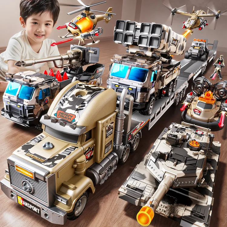 坦克导弹车套装军事拖车玩具儿童男孩3到6岁小汽车直升飞机大卡车