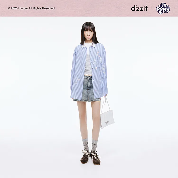 【小马宝莉联名系列】dzzit地素衬衫衬衣26夏条纹宽松上衣女3K2CB01