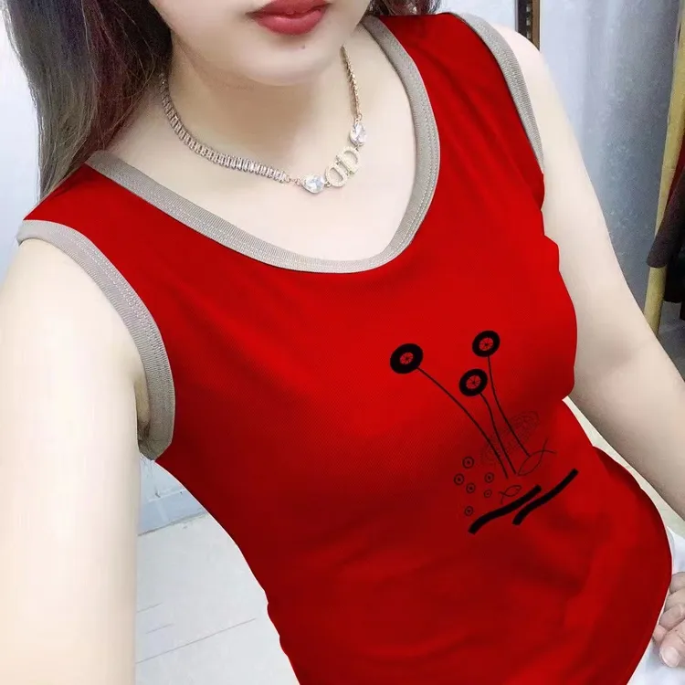 新款显瘦女背心打底外穿春秋时尚百搭印花无袖休闲大码吊带运动衣