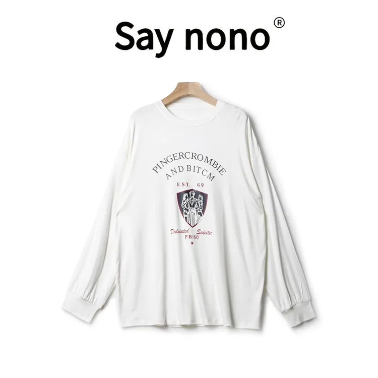 懒猫nonolSaynono圆领字母印花长袖T恤TX2462