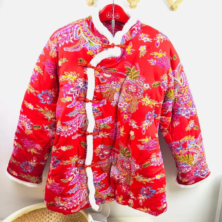 蒙山妈妈传统花布手缝冬季加厚款棉袄棉衣保暖修身棉花袄