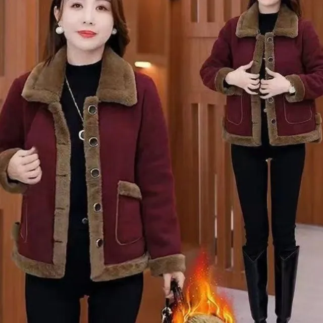 2025冬季中老年女新款短款加绒加厚毛呢外套妈妈保暖时尚百搭棉衣