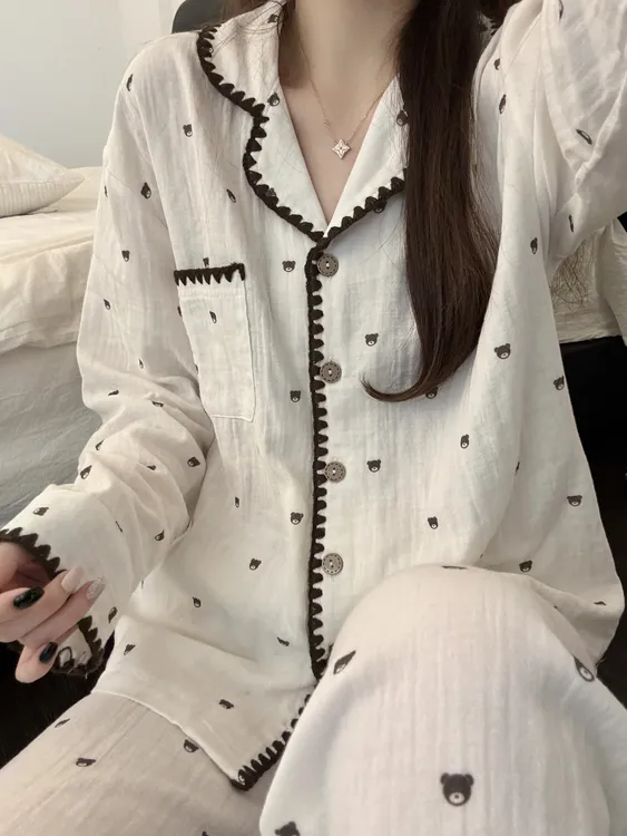 【DMXJ大梦想家】甜美可爱卡通小熊睡衣女秋季款长袖长裤家居服套装