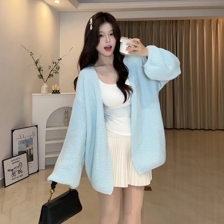 树皮纹2025年新工艺开衫灯笼袖慵懒风百搭开衫宽松显瘦春秋款外套