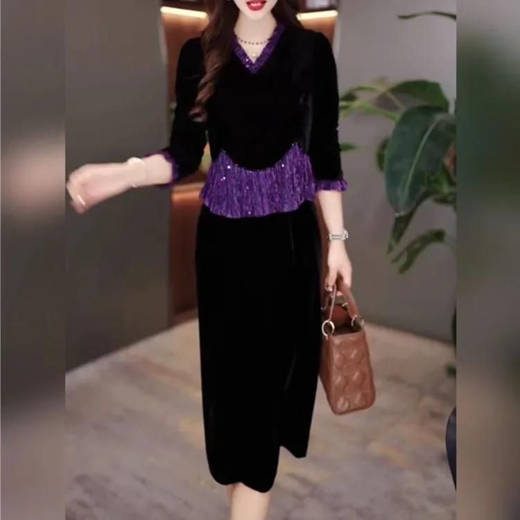 时尚洋气假两件连衣裙女2025秋季新款中年妈妈高端精致高级感裙子