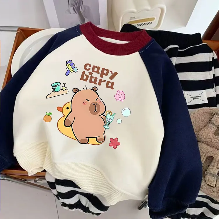 儿童加绒卫衣2026秋冬新款宽松男女童宝宝卫衣一体绒卡皮巴拉上衣