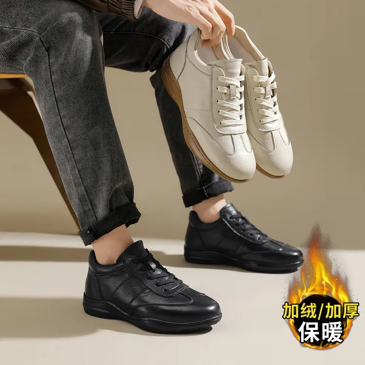 【头层牛皮】2025冬季真皮男士休闲皮鞋加绒加厚防滑牛筋底新款棉鞋