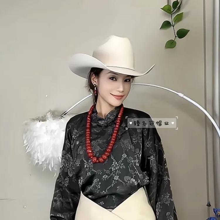 藏式礼帽藏帽男女同款礼帽藏族网红礼帽纯羊毛礼帽毡帽女款帽