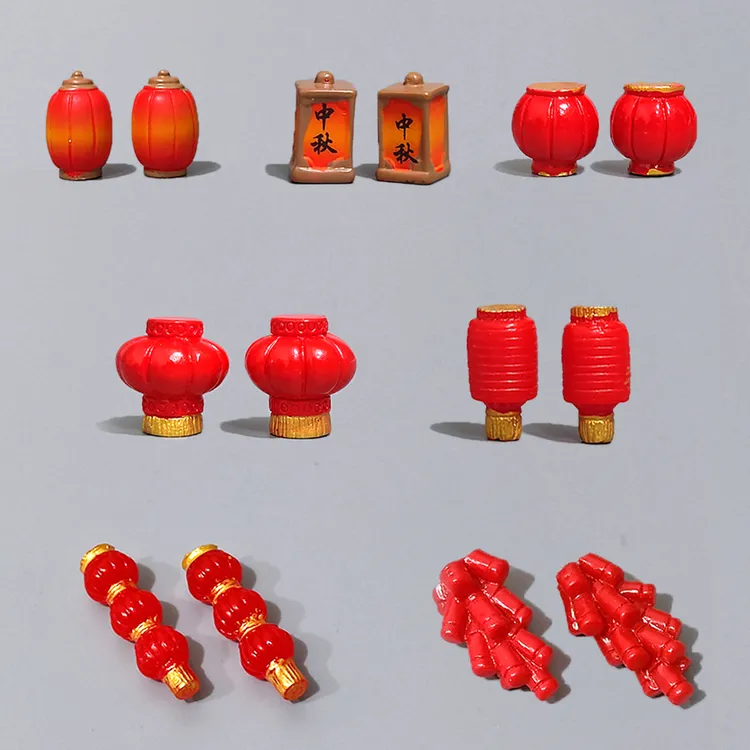 中式迷你微缩灯笼小摆件微景观鞭炮红灯笼模型diy沙盘道具装饰品