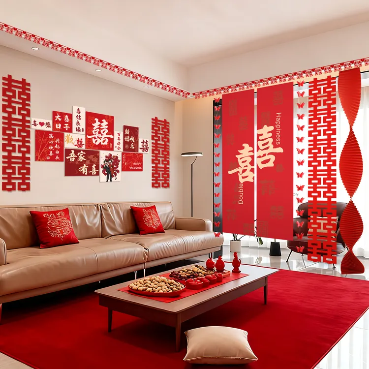 客厅结婚装饰婚房布置套装新婚男方沙发背景墙卧室婚礼氛围感拉花