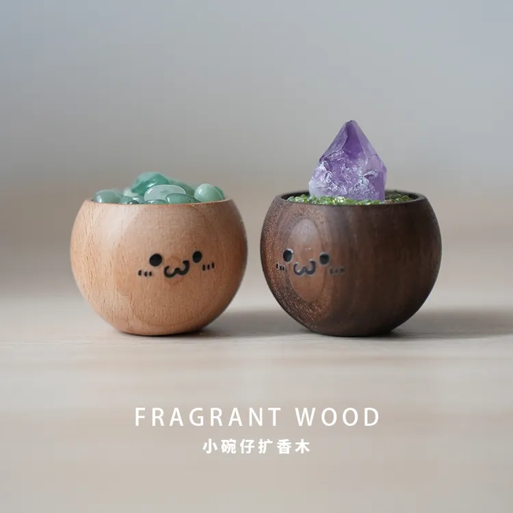 几易生活小碗仔扩香晶石无火香薰精油桌面摆件卧室内香氛挥发木
