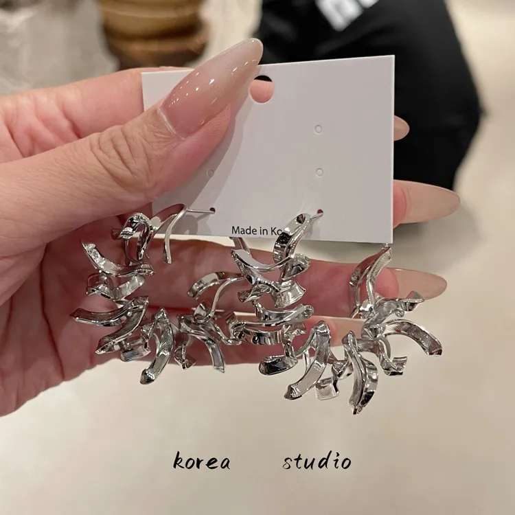 合金合成锆石耳饰 赵露思许妍同款升级版金属耳环高级感个性夸张