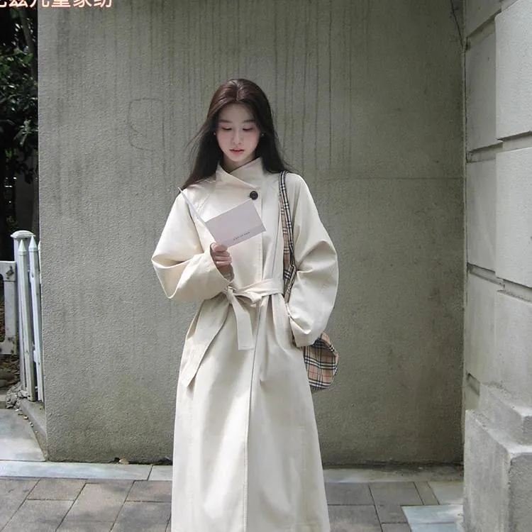 白色风衣外套女2025春秋新款韩系立领气质高级感超好看大衣中长款