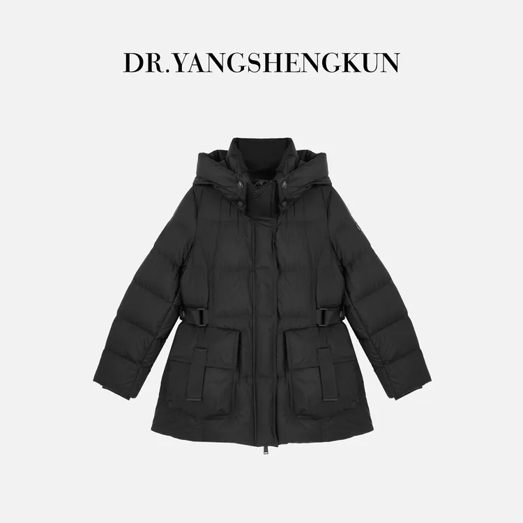 杨圣坤2025冬季新品95白鹅绒收腰连帽中长款羽绒服外套S825112406